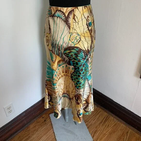 VTG y2k 2000s Russel Keng 100% Silk Midi Monarch Butterfly Skirt Layered Bias 8 - Picture 3 of 13